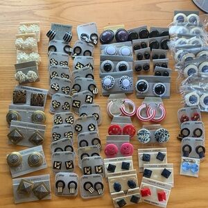 Assorted Vintage Costume Earrings - Mixed Colors 69 Pair